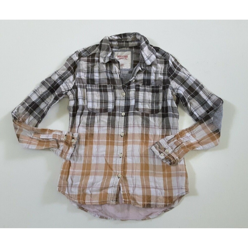 Upcycled Distressed Bleached Hand Dyed Ombre Country Grunge Rockabilly Shirt XS